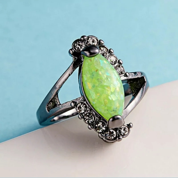 New Marquise Cut Fire Opal Black Gold Ring. - Picture 2 of 2